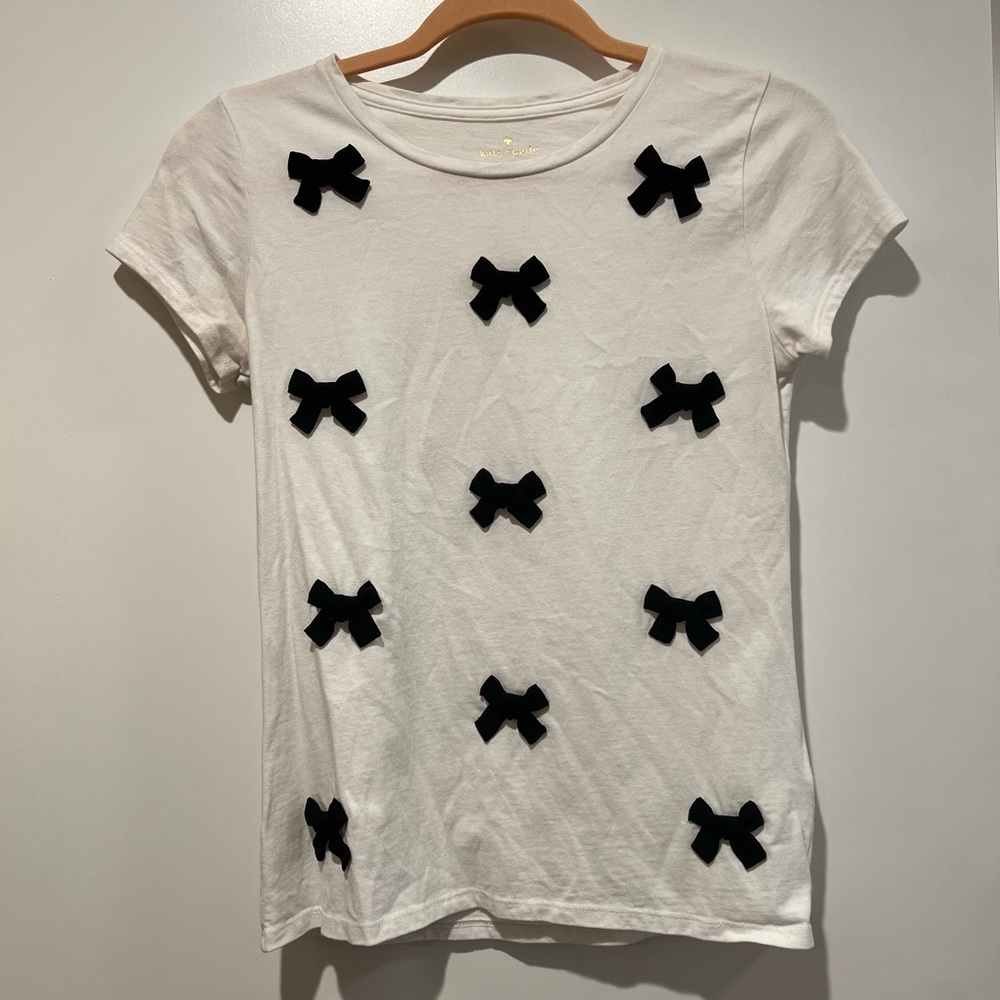 Kate Spade Girls XL White Tee with Black Bows - Equivalent to Women’s XS